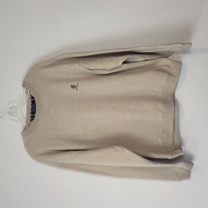 Vtg TOMMY HILFIGER Kion Crest Tan Wool Cotton Blend Crewneck Pullover Sweater